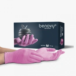 Перчатки нитриловые benovy розовые m 50 пар/уп.(4 гр.)